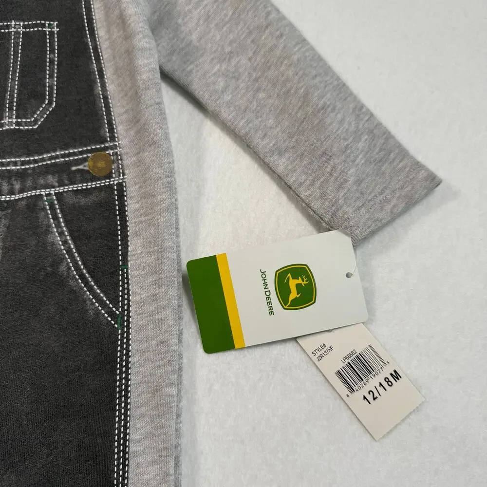 NWT John Deere Baby boys coverall long sleeve onesie gray size 12-18months